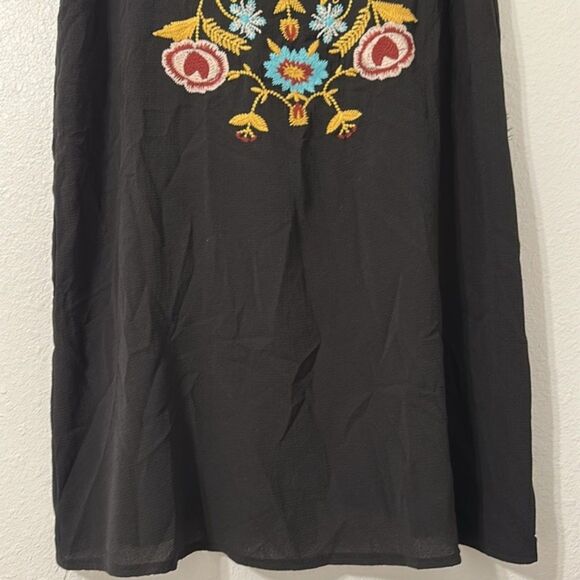 Grace & Emma Embordered Floral Gauzy Dress Womens Medium Casual Boho Tie Bow - Picture 4 of 11